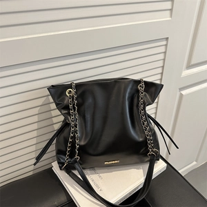 Women Fashion Faux Suede PU Leather Tote Bag Large Capacity Bucket Shoulder Handbag With Chain Strap Commuter Chic