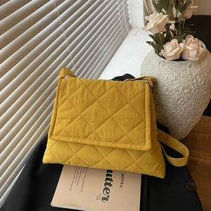 Quilted Crossbody Bag For Women Nylon Padded Shoulder Bag Solid Color Flap Small Square Satchel Casual Daily Wear