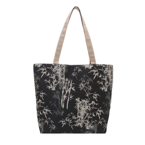 Leichte schwarze Nylon-Tragetasche mit grauem Bambusmuster und Canvas-Schultergurten