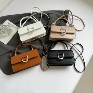 Fashion small square handbags in four colors with gold D-buckle and slim shoulder straps
