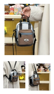 Detail of mini tricolor canvas crossbody bag with smile fashionbag logo and pockets