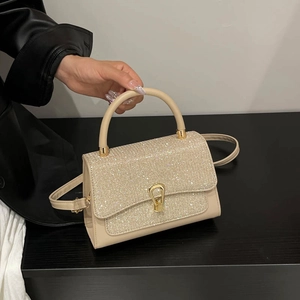 Women Sequin Glitter Handbag Horseshoe Lock Crossbody Bag Small Square Bag Adjustable Shoulder Strap Party Daily Purse