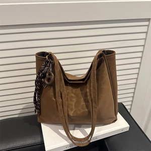 Women Large Capacity Tote Bag Vintage Leopard Print Simple Shoulder Bag Casual Commuting Handbag With Pendant