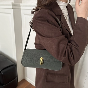 Sac sous le bras minimaliste vert foncé à imprimé léopard avec boucle dorée