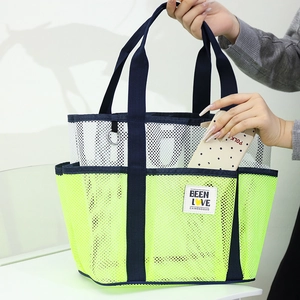 Large Capacity Mesh Beach Tote Bag Portable Travel Swimming Suit Storage Bag Lightweight Breathable Shoulder Bag With Multiple Pockets For Vacation Gym Women