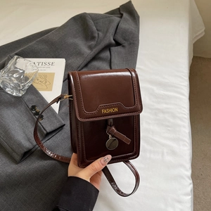 Trendige Damen PU Leder Vertikale Kleine Quadratische Handy Umhängetasche Minimalistisch Einfarbig Schultertasche Mit Metallanhänger