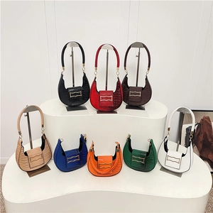 Minimalist crocodile pattern hobo bag collection in 8 colors with gold buckle