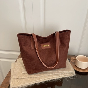 Vintage Large Capacity Frosted Tote Bag For Women Matte Suede-Like Leopard Print Commuting School Shoulder Bag Fashion Patch Handbag