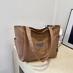 Sac Cabas en Nylon Minimaliste Urbain Grande Capacité Lettres Brodées Sac à Main pour École Voyage Femme Sac à Épaule