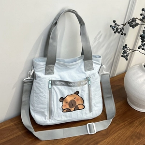 Lightweight nylon tote bag with cute Capybara print and adjustable shoulder strap