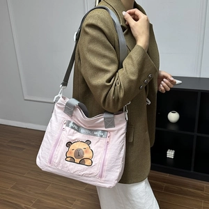 Pink Capybara tote bag with adjustable strap and large capacity for casual outdoor use