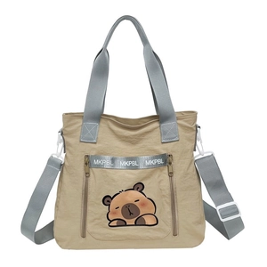 Beige Capybara tote bag with gray straps and large capacity for casual outdoor use