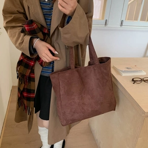 Large brown frosted tote bag in vintage style for women, minimalist autumn winter shoulder bag