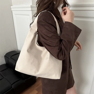 Minimalist cream white PU leather hobo shoulder bag with wide strap for women