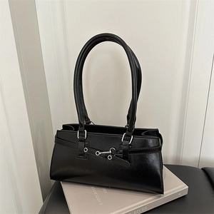 Sac Baguette En Cuir PU Rétro Pour Femmes Avec Boucle Métallique Sac À Main Épaule Sous Le Bras Style Français Vintage