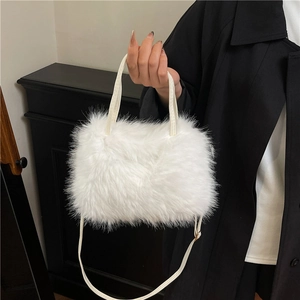 Borsa a Mano da Donna in Pelliccia Sintetica di Peluche Stile Korean Ins Autunno Inverno Tracolla Tinta Unita Moda Pendolare