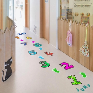 Colorful cartoon hopscotch floor decals with numbers 1 to 10 for nursery room decor