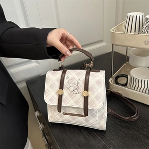 Sac à Dos Plaid pour Femme Design de Niche Style Coréen Motif Dessin Animé Cuir PU Sac d'École Voyage Mode Accessoire