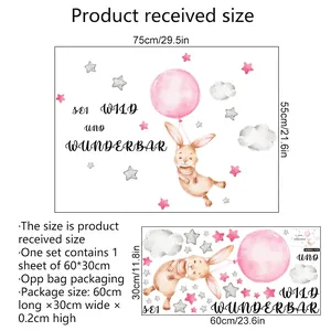 Rabbit and balloons wall sticker size guide for nursery decor showing collage dimensions