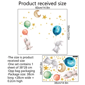 Autocollant mural lapin lumineux avec ballons et étoiles pour chambre d'enfant