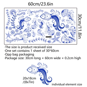 Mandala sea animal bathtub stickers including blue jellyfish and starfish wall decals