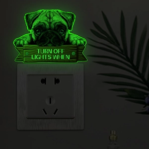 Autocollant carlin phosphorescent avec texte 'Turn off lights' pour interrupteur mural