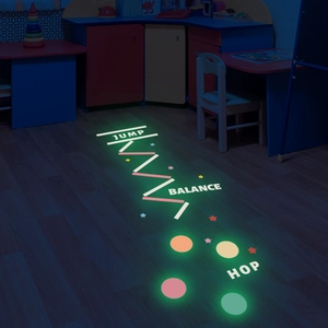 Glow in the dark sensory game floor stickers with jump hop balance commands for kids