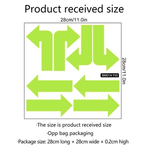 Green fluorescent arrow stickers set for floor signs and wall decor 28cm PVC decals