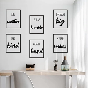 Set di 6 cornici nere minimaliste con citazioni motivazionali in inglese su bianco