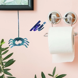 Luminous spider and 'hi' wall sticker set with galaxy pattern on a pink bathroom wall