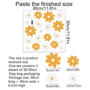 2-piece white and yellow daisy wall stickers in various sizes for home decoration
