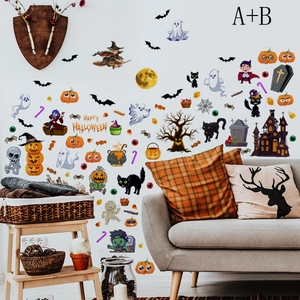Αυτοκόλλητα τοίχου Halloween με φαντάσματα και κολοκύθες για τη διακόσμηση του σαλόνι