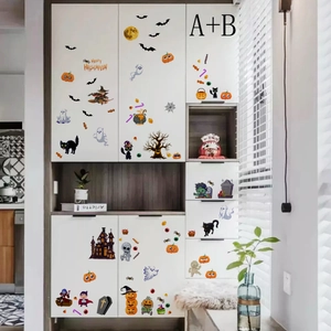 Αυτοκόλλητα τοίχου Halloween με φαντάσματα και κολοκύθες σε λευκό μοντέρνο έπιπλο