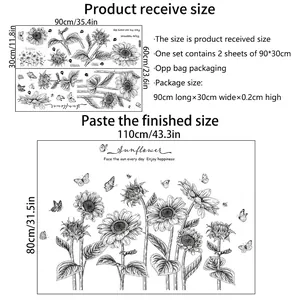 Size guide for black sunflower wall decals with 110x80cm finished dimensions