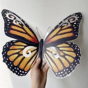 Pegatina de pared mariposa 3D grande de 40cm naranja con patrones de espirales