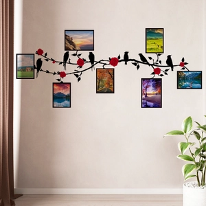 Bird floral vine wall sticker with 7 photo frames for home living room wall decor