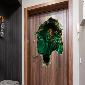 3D horror zombie breaking through door wall sticker for Halloween party home decoration