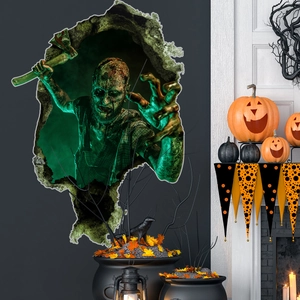 3D Halloween zombie wall sticker with scary axe design for holiday home wall decoration