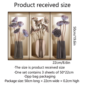 Self-adhesive 3D window wall stickers with vintage dried lotus flower and glass vases