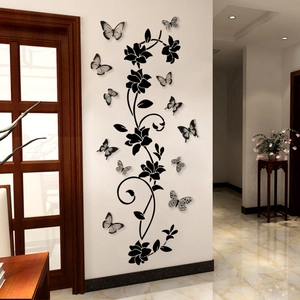 3D black floral vine and butterfly wall stickers for living room home decor