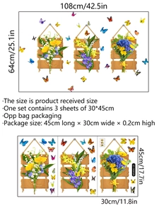 Details der Blumen- und Schmetterlingswandaufkleber mit Sonnenblumenkorb und 108x64cm Maßen