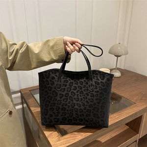 Leopard Print Tote Bag Large Capacity Matte Faux Suede Shoulder Handbag Daily Commute Retro Animal Pattern For Women