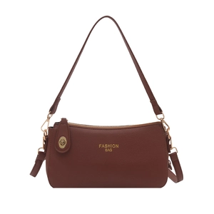 Minimalist red brown litchi pattern shoulder bag for women with gold fashion buckle
