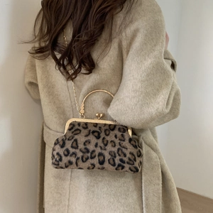 Trendy leopard print shell bag with golden metal handles and chain strap for women