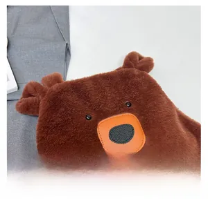 Close-up of soft brown plush material with leather nose and bead eye details
