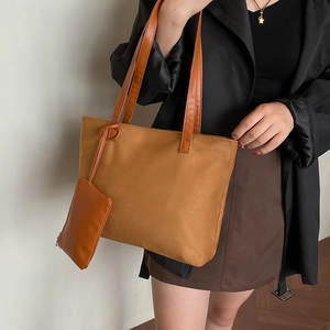 Minimalist faux suede tote bag set with shoulder strap for women, elegant commuter style