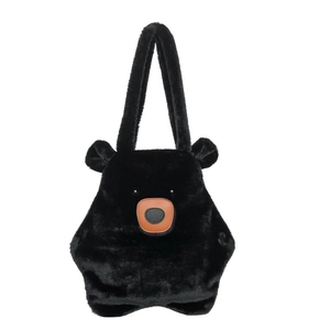 Cute black plush tote bag with bear ears and soft faux fur texture for women