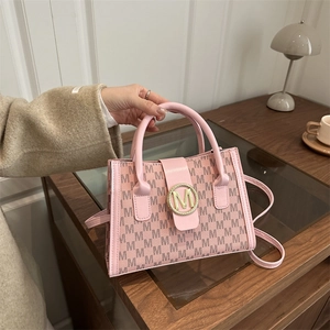 Women's Fashion Monogram PU Leather Crossbody Bag Large Capacity Shoulder Handbag With Round Metal Buckle Designer Satchel Tote
