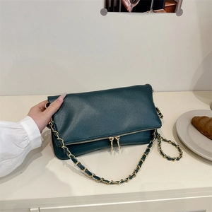 Women Niche Design Lychee Pattern PU Leather Shoulder Bag Fashion Chain Crossbody Bag With Double Zipper Flip Cover Elegant Square Handbag