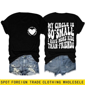 T-Shirt Décontracté en Mélange de Coton pour Femmes Col Rond My Circle Is So Small Imprimé Lettres Cœur Manches Courtes